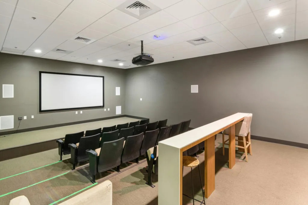 shot of an empty classroom with screen